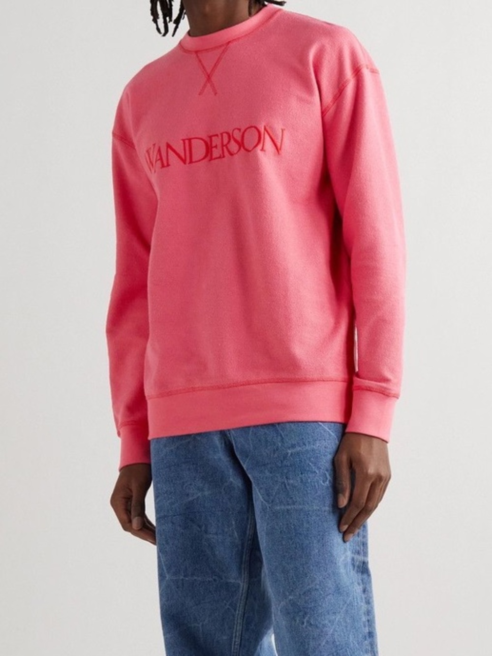 JW Anderson Pink Embroidered Logo Crewneck Sweatshirt Large Designer Luxury